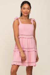 Pink Sleeveless Tiered Maternity Dress