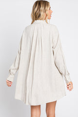 Beige Pinstriped Button-Down Linen Dress