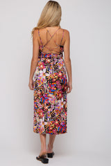 Multicolor Floral Lace Up Wrap Maternity Midi Dress