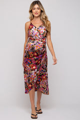 Multicolor Floral Lace Up Wrap Maternity Midi Dress