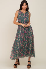 Forest Green Floral Maxi Dress