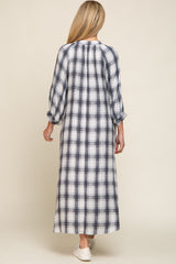 Ivory Plaid 3/4 Sleeve Maternity Midi Dress