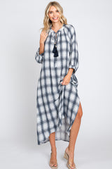 Ivory Plaid 3/4 Sleeve Maternity Midi Dress