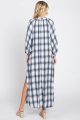 Ivory Plaid 3/4 Sleeve Midi Dress