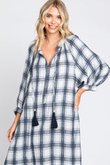 Ivory Plaid 3/4 Sleeve Midi Dress