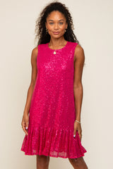 Fuchsia Sequin Sleeveless Ruffle Hem Maternity Dress