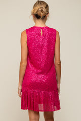 Fuchsia Sequin Sleeveless Ruffle Hem Maternity Dress