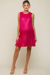 Fuchsia Sequin Sleeveless Ruffle Hem Maternity Dress