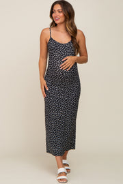 Black Floral Knit Sleeveless Maternity Maxi Dress