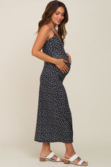 Black Floral Knit Sleeveless Maternity Maxi Dress