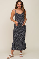 Black Floral Knit Sleeveless Maternity Maxi Dress