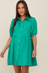 Green Button Down Maternity Mini Dress