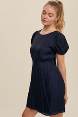 Navy Classic Short Sleeve Cinched Waist Dress