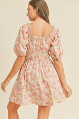 Pink Floral Sweetheart Neckline Mini Dress