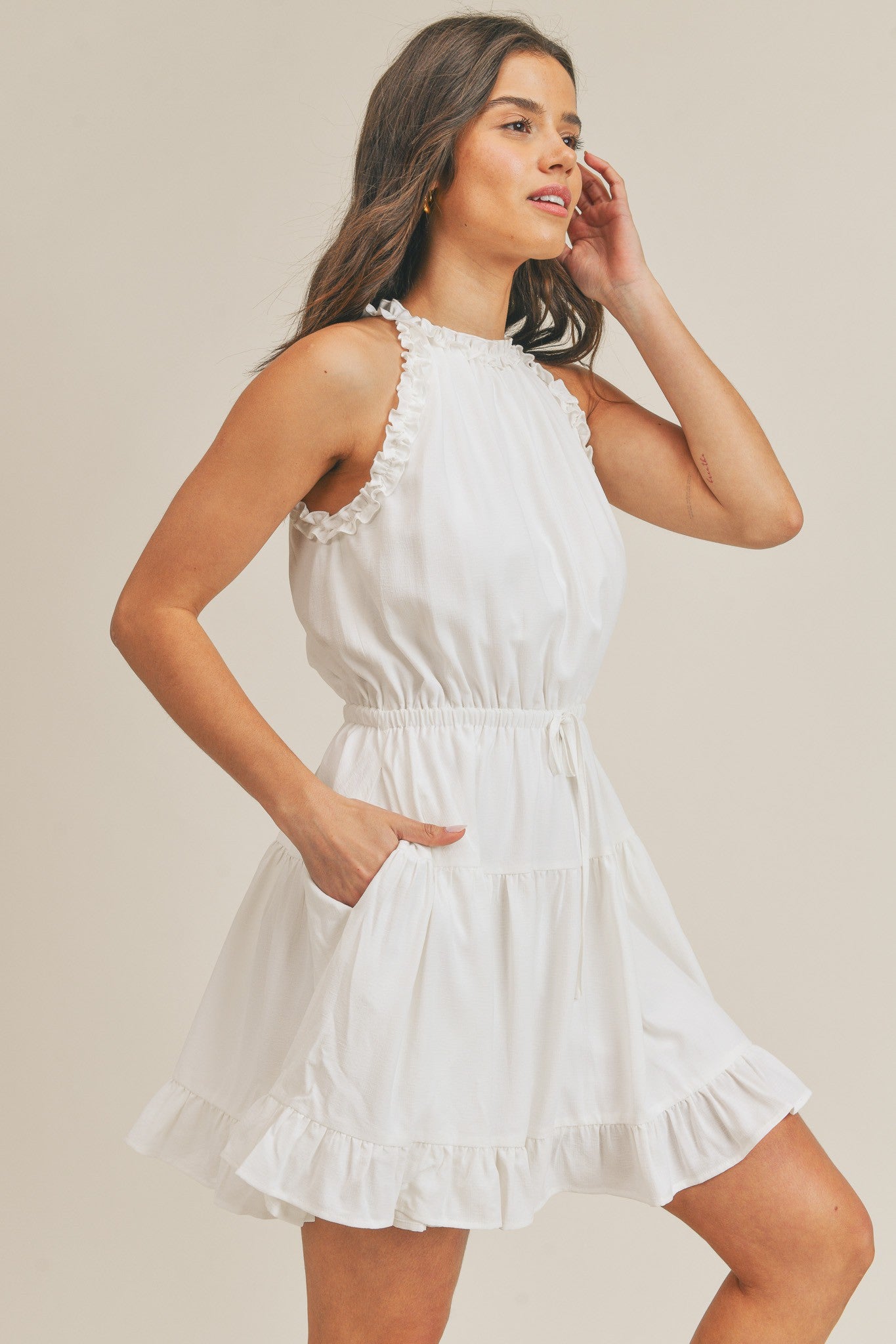 Britany Mini Dress - V Neck Tiered Strappy Tiered Fit and Flare
