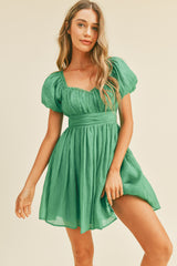 Green Lace Up Back Mini Dress