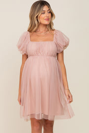 Light Mauve Tulle Puff Sleeve Maternity Dress