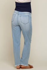 Light Blue Distressed Frayed Hem Maternity Jeans