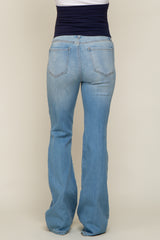 Light Blue Distressed Flare Maternity Jeans