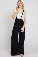 Black Washed Woven Suspender Style Jumpsuit