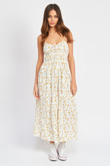 Cream Print Spaghetti Strap Floral Midi Dress