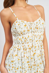 Cream Print Spaghetti Strap Floral Midi Dress