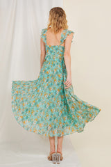 Teal Yellow Print Sundress