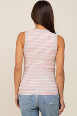 Mauve Striped Raw Hem Trim Maternity Tank Top