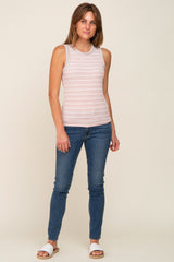 Mauve Striped Raw Hem Trim Tank Top