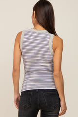 Charcoal Striped Raw Hem Trim Maternity Tank Top