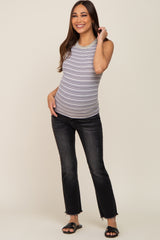 Charcoal Striped Raw Hem Trim Maternity Tank Top