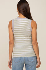 Light Olive Striped Raw Hem Trim Maternity Tank Top