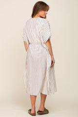 Ivory Striped Side Slit Tassel Tie Cover-Up