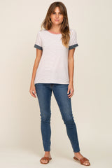 Mauve Striped Colorblock Top