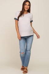 Mauve Striped Colorblock Maternity Top