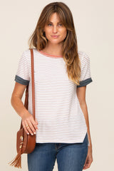 Mauve Striped Colorblock Maternity Top