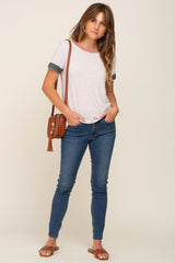 Mauve Striped Colorblock Top