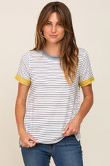 Blue Striped Colorblock Top