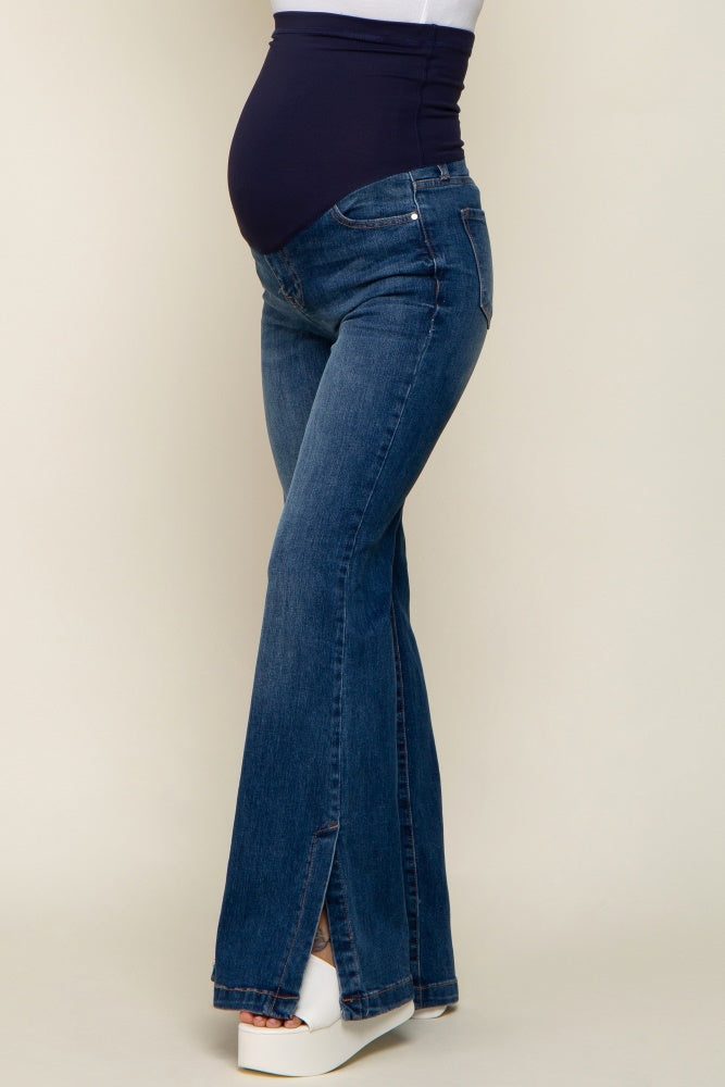 Navy Flare Side Slit PinkBlush Jeans– Maternity