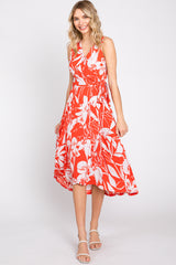 Red Flower Side Tie Wrap Dress