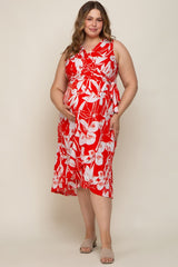 Red Flower Side Tie Maternity Plus Wrap Dress