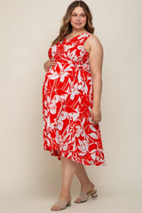 Red Flower Side Tie Maternity Plus Wrap Dress