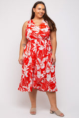 Red Flower Side Tie Maternity Plus Wrap Dress