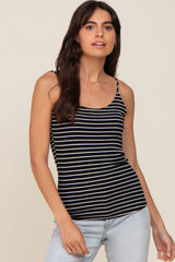 Black Striped Ribbed Sleeveless Maternity Top