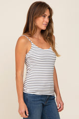 White Striped Ribbed Sleeveless Top