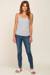 White Striped Ribbed Sleeveless Top