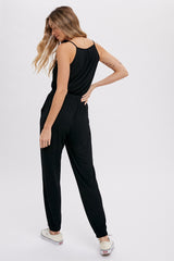 Black Surplice Casual Jersey Jumpsuit