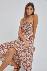 Mocha Print Smocked Halter Sundress