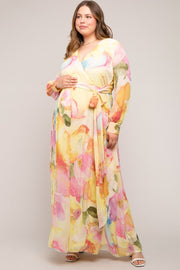 Pink Floral Chiffon Maternity Plus Maxi Dress