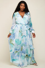 Blue Floral Chiffon Maternity Plus Maxi Dress